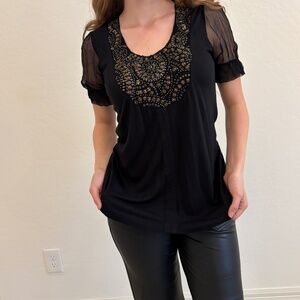 Alberto Makali black tunic top with heavy  embellishment, Size Small, Y2K